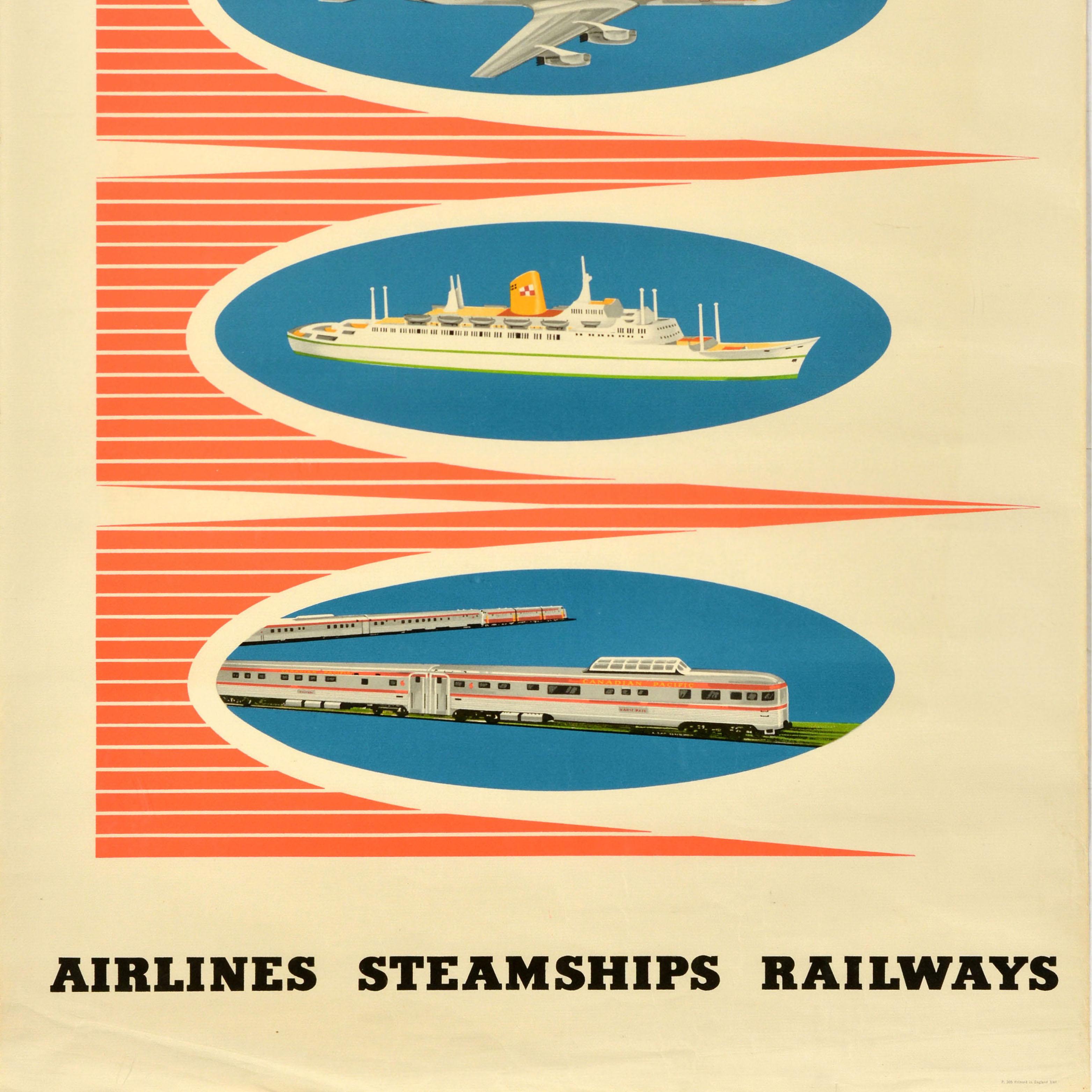 Póster de viaje original de época Canadian Pacific Airlines Steamships Railways en Bastante bueno estado para la venta en London, GB