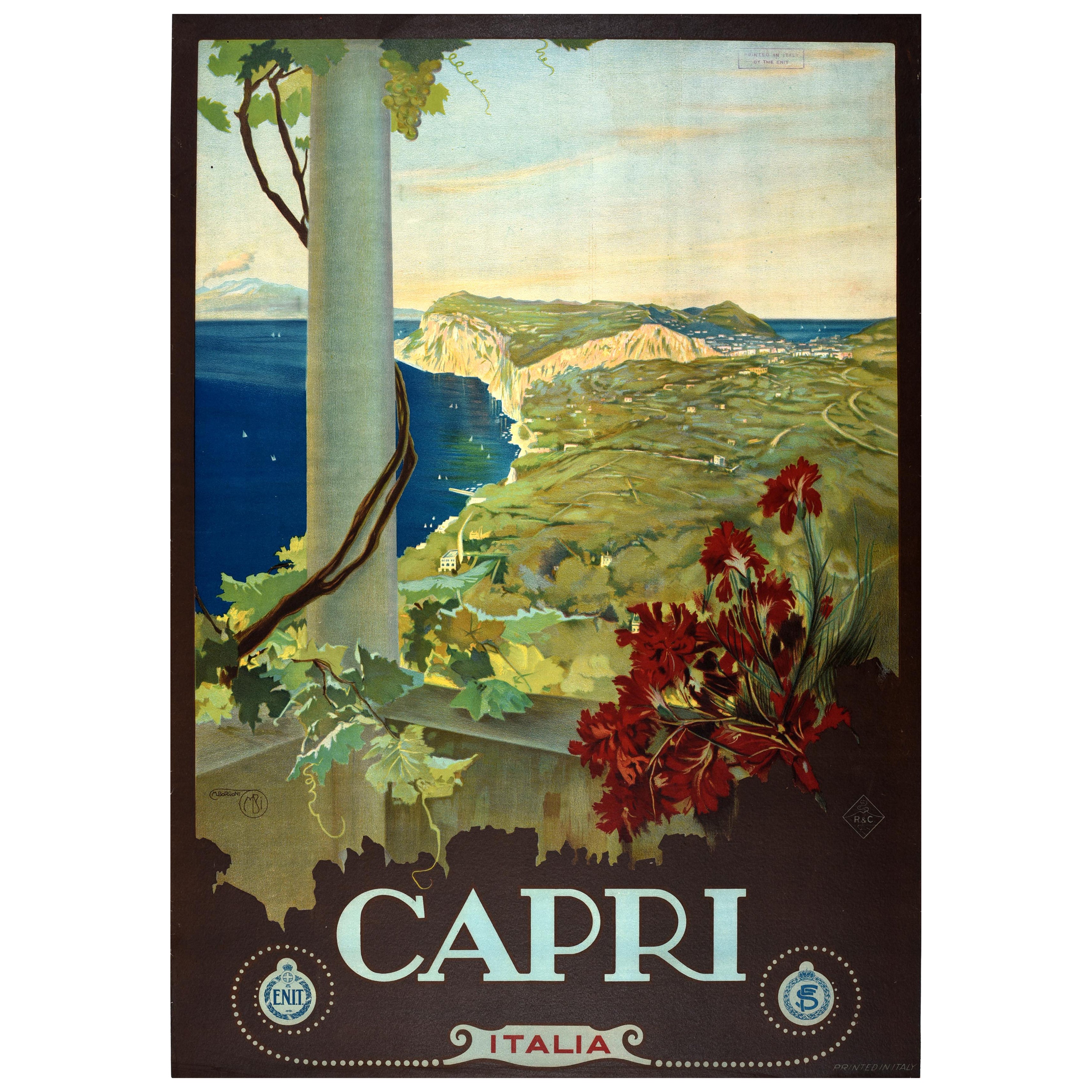 Original Vintage Travel Poster Capri Island Italia Mario Borgoni ENIT Italy