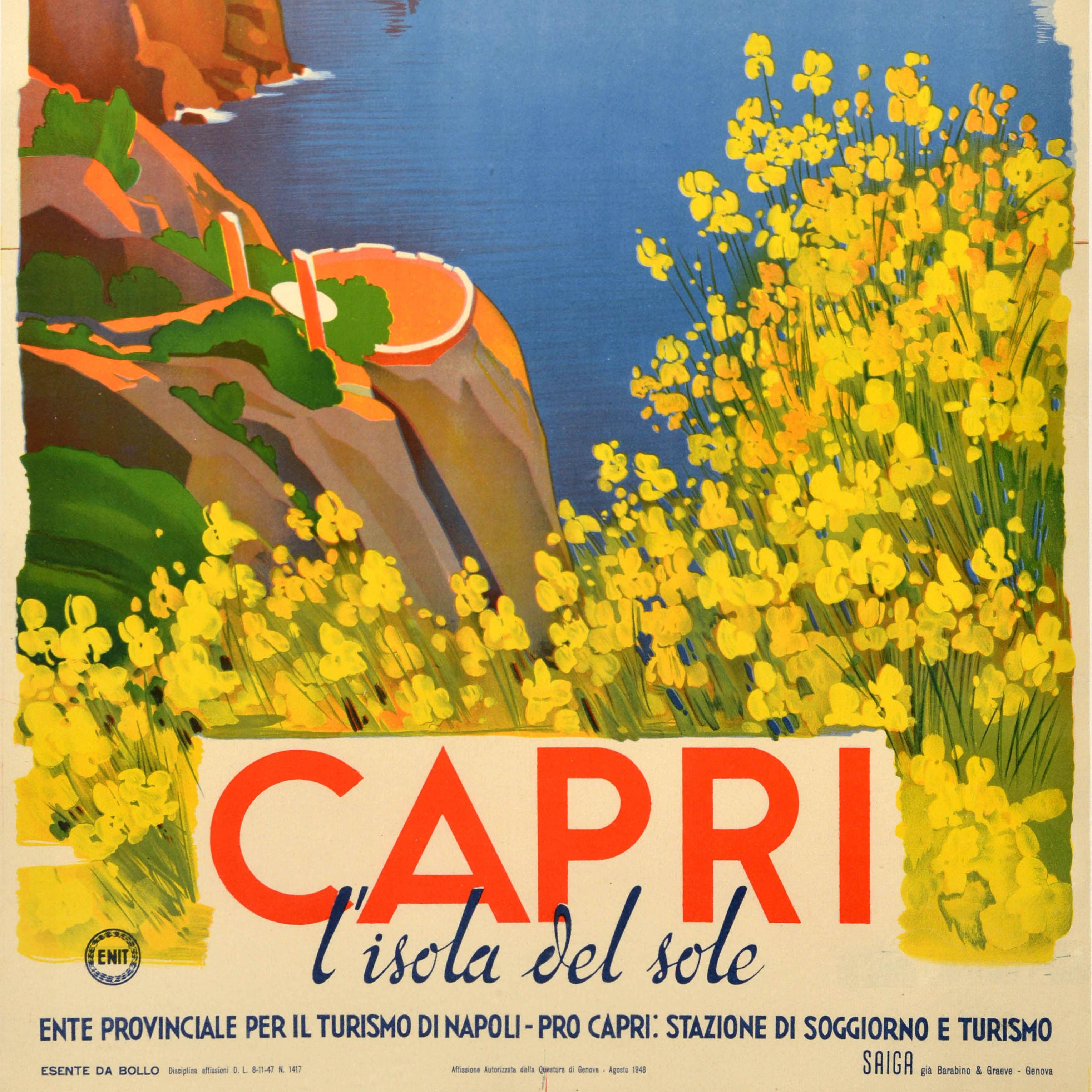 Poster di viaggio originale d'epoca Capri Isola del Sole ENIT Italia G Riccobaldi In condizioni buone in vendita a London, GB