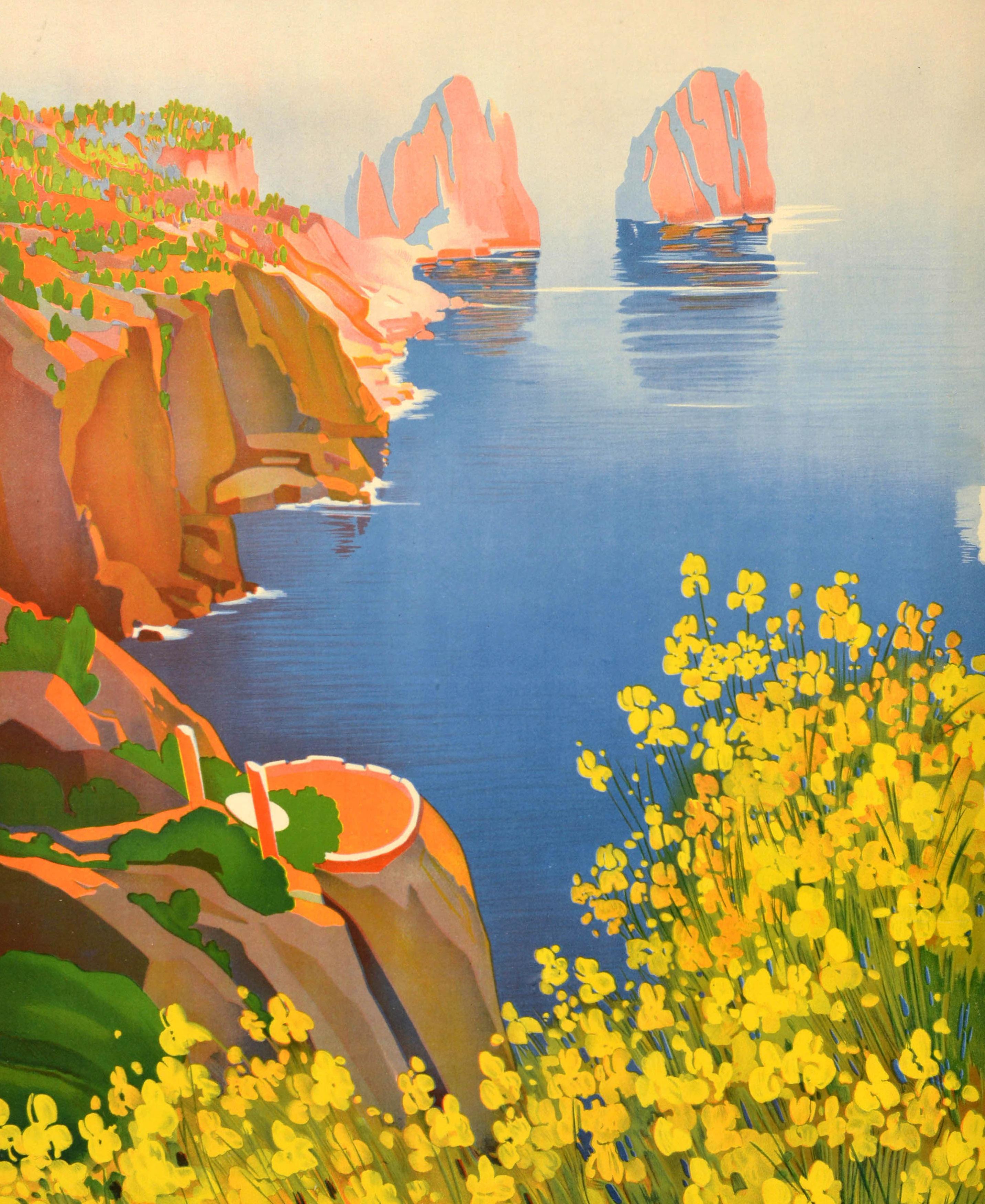 Metà XX secolo Poster di viaggio originale d'epoca Capri Isola del Sole ENIT Italia G Riccobaldi in vendita