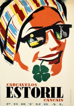 Original Vintage Travel Poster Carcavelos Estoril Cascais Portugal Riviera Sport