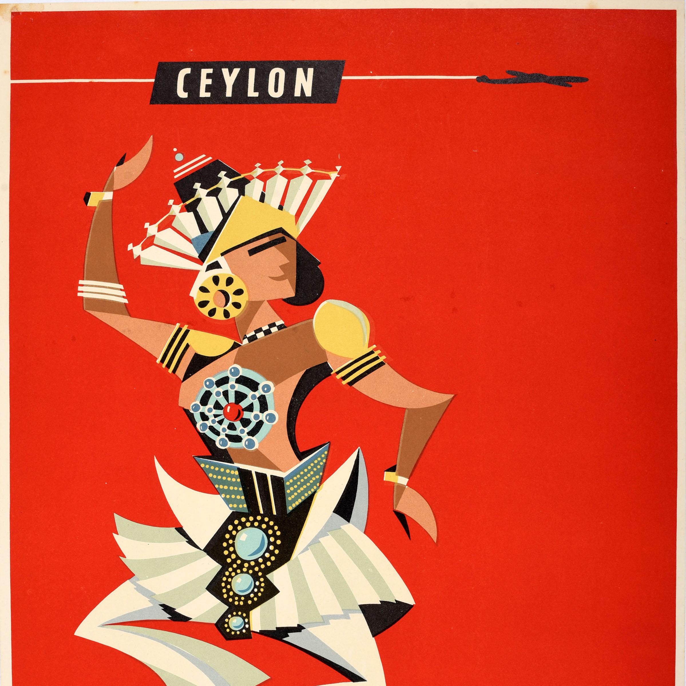 Australian Original Vintage Travel Poster Ceylon Qantas Airline Dancer Harry Rogers Design For Sale
