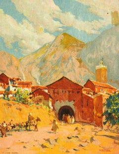 Poster di viaggio originale d'epoca Chauen Espanol Marocco Africa Rif Montagne Arte