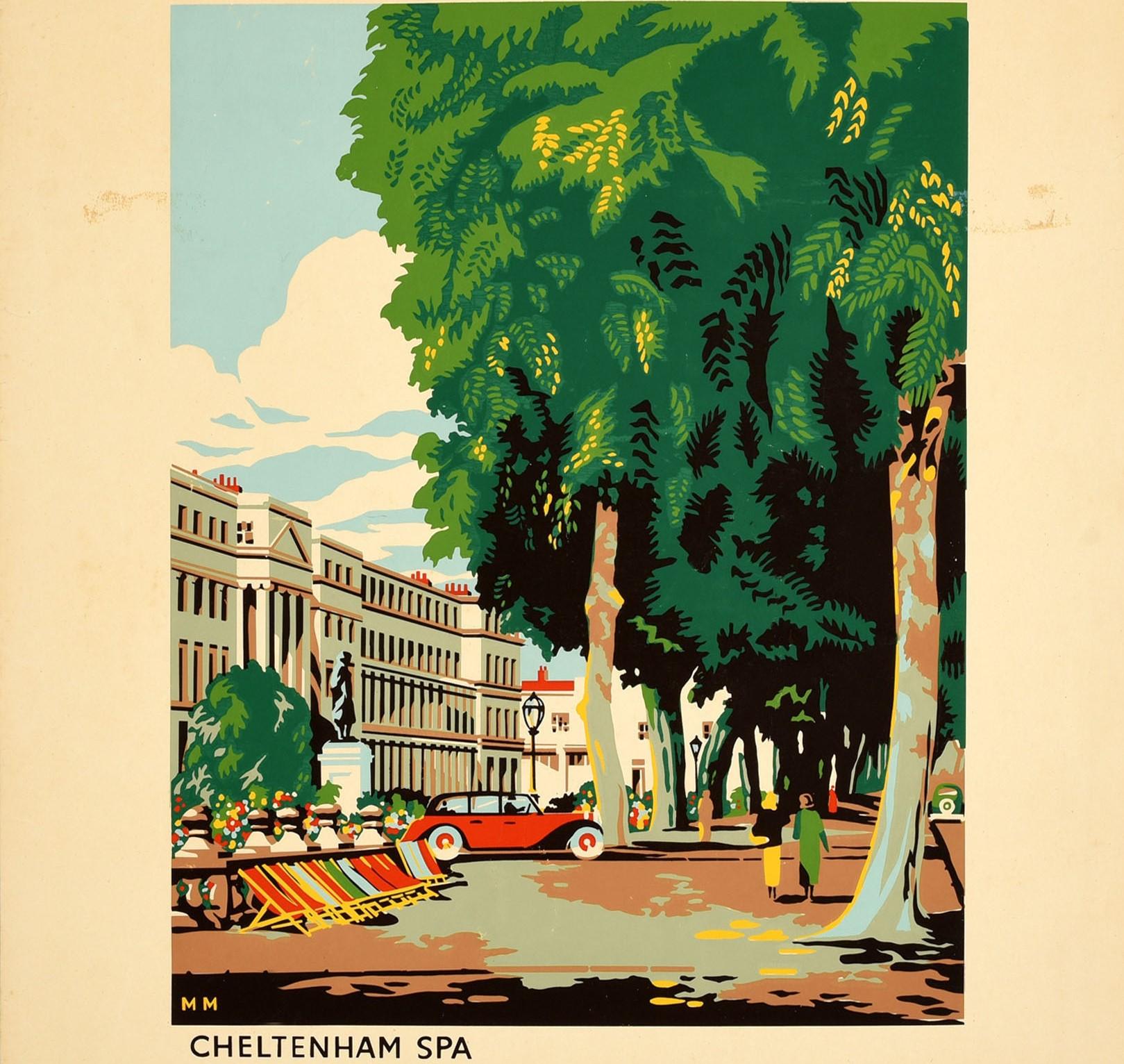 British Original Vintage Travel Poster Cheltenham Spa Stately Buildings Midland Red Bus For Sale