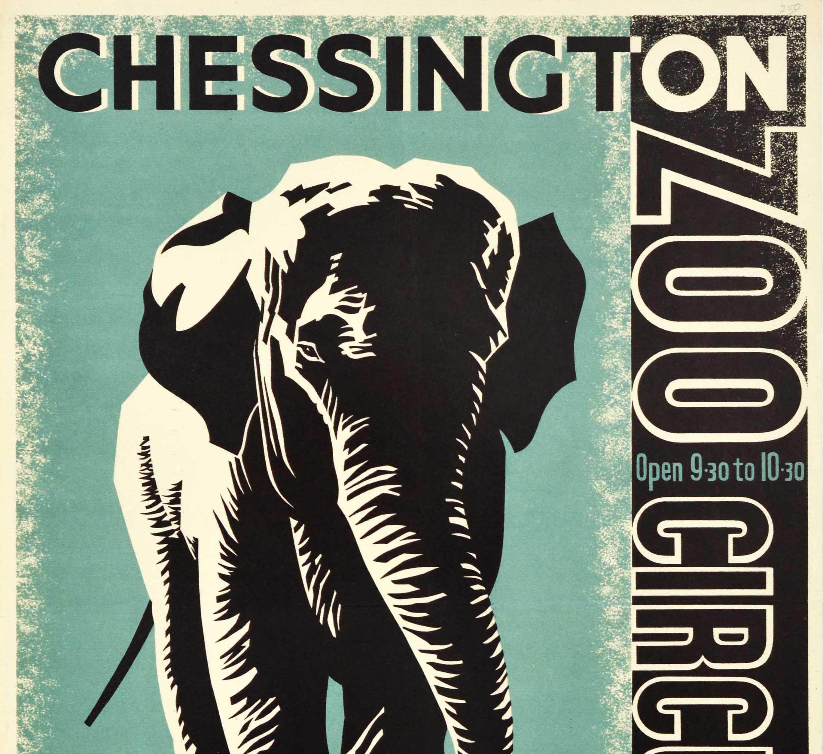 Britannico Poster di viaggio originale d'epoca Zoo di Chessington Ferrovia del Sud Circo Elefante in vendita