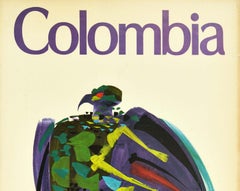 Original Vintage Travel Poster Colombia South America Andean Condor Bird Design