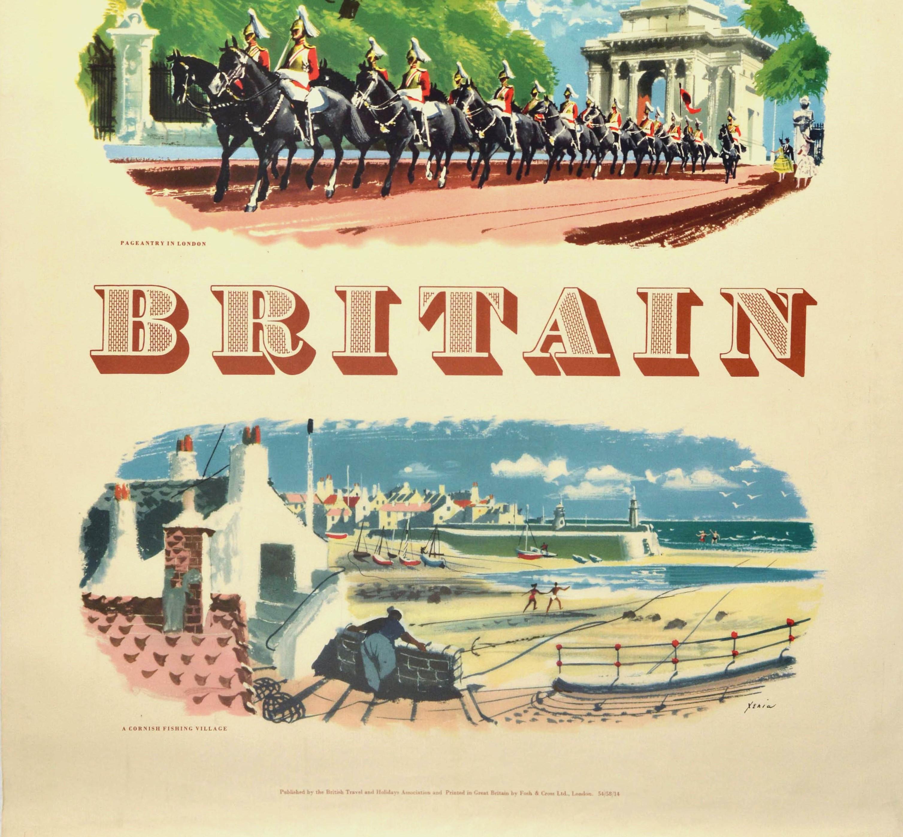Britannique Affiche vintage originale de voyage, Come to Britain, Château de Windsor, Londres, Cornouailles en vente
