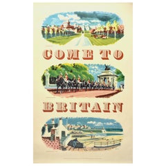 Original Retro Travel Poster Come To Britain Windsor Castle London Cornwall