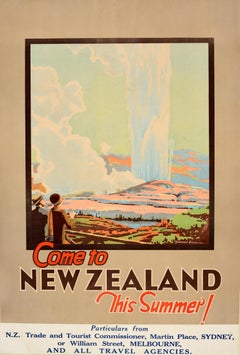 Original Vintage Travel Poster Come To New Zealand This Summer Marcus King
