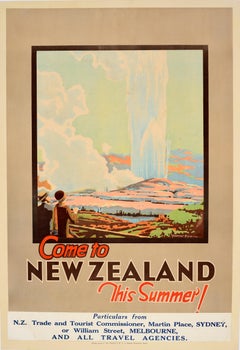 Original Vintage Travel Poster Come To New Zealand This Summer Marcus King