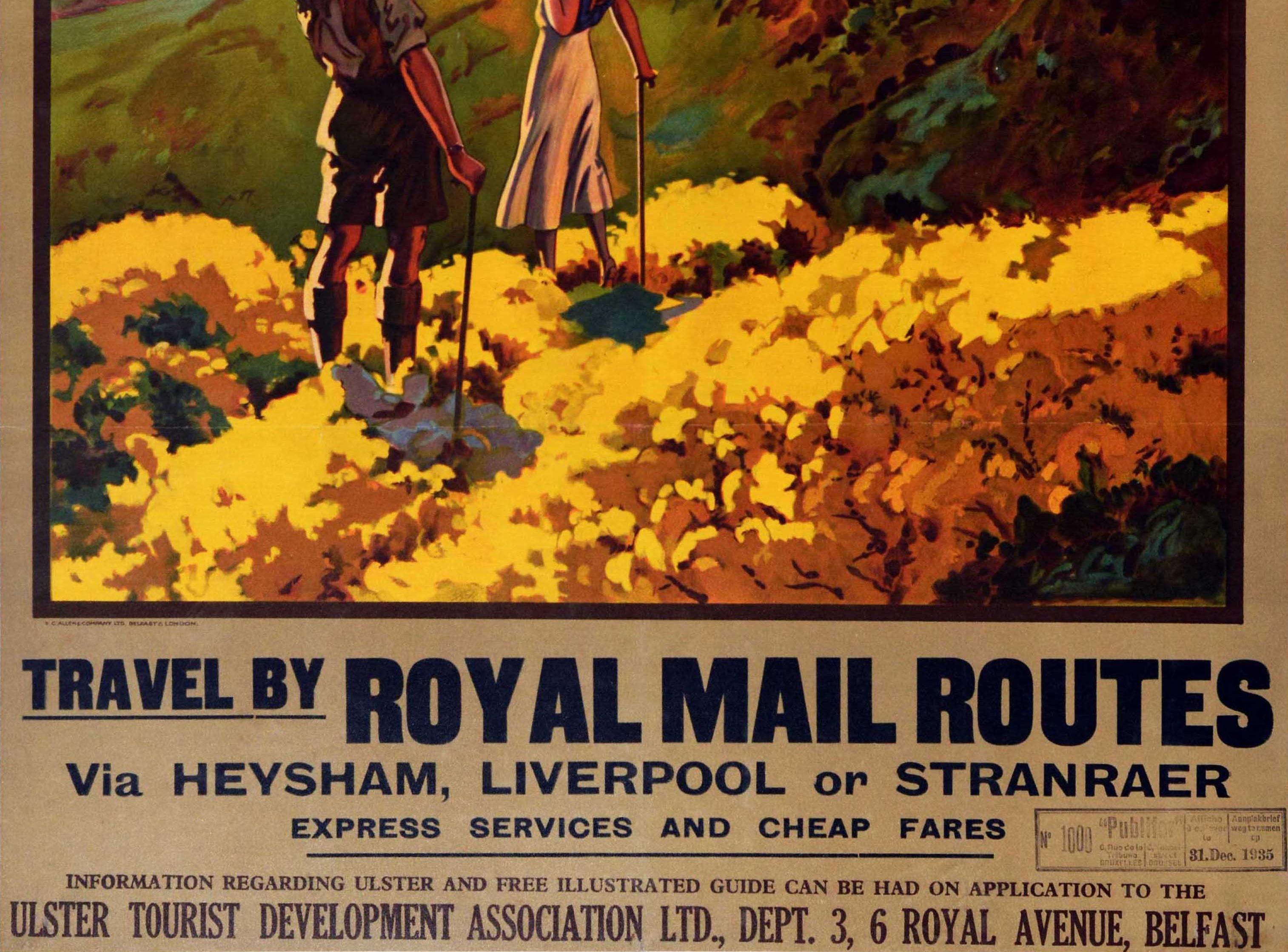 British Original Vintage Travel Poster Come To Ulster Royal Mail Routes Scenic Ireland