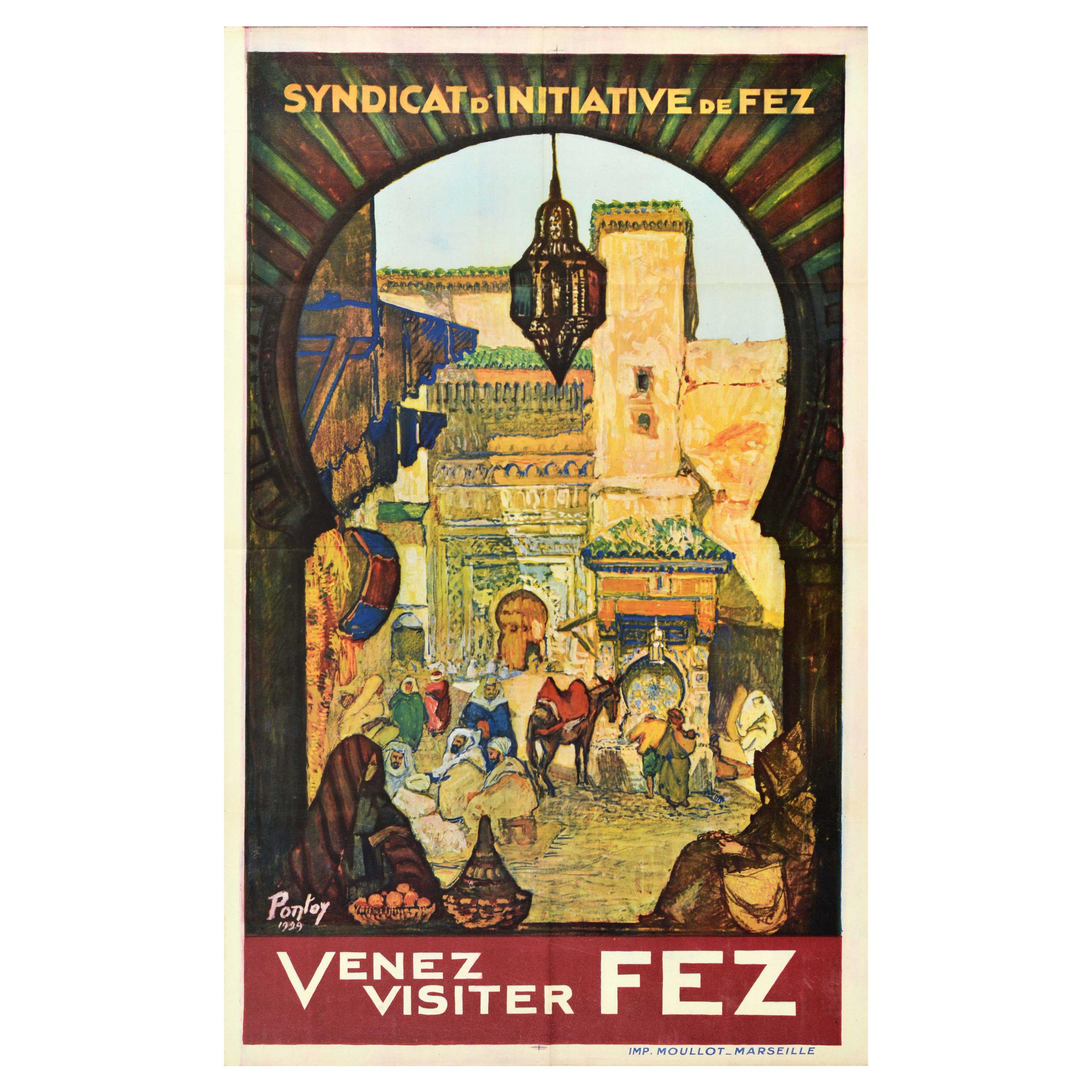 Original Vintage Travel Poster Come Visit Venez Visiter Fez Morocco North Africa