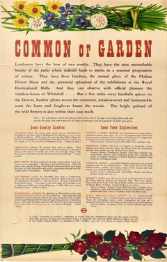 Original Vintage Travel Poster Common Or Garden Flowers London Transport Tatum