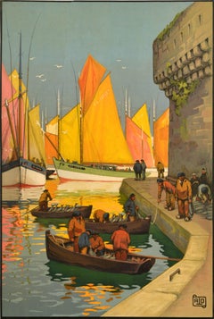 Original Vintage Travel Poster Concarneau Finistere Bretagne Frankreich Bretagne