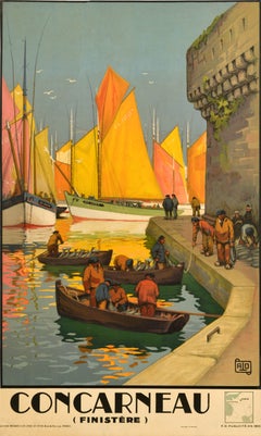 Original Vintage Travel Poster Concarneau Finistere Bretagne Frankreich Bretagne
