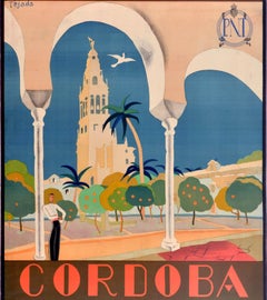 Original Vintage Travel Poster Cordoba Corte De Los Califas Spain Art Deco