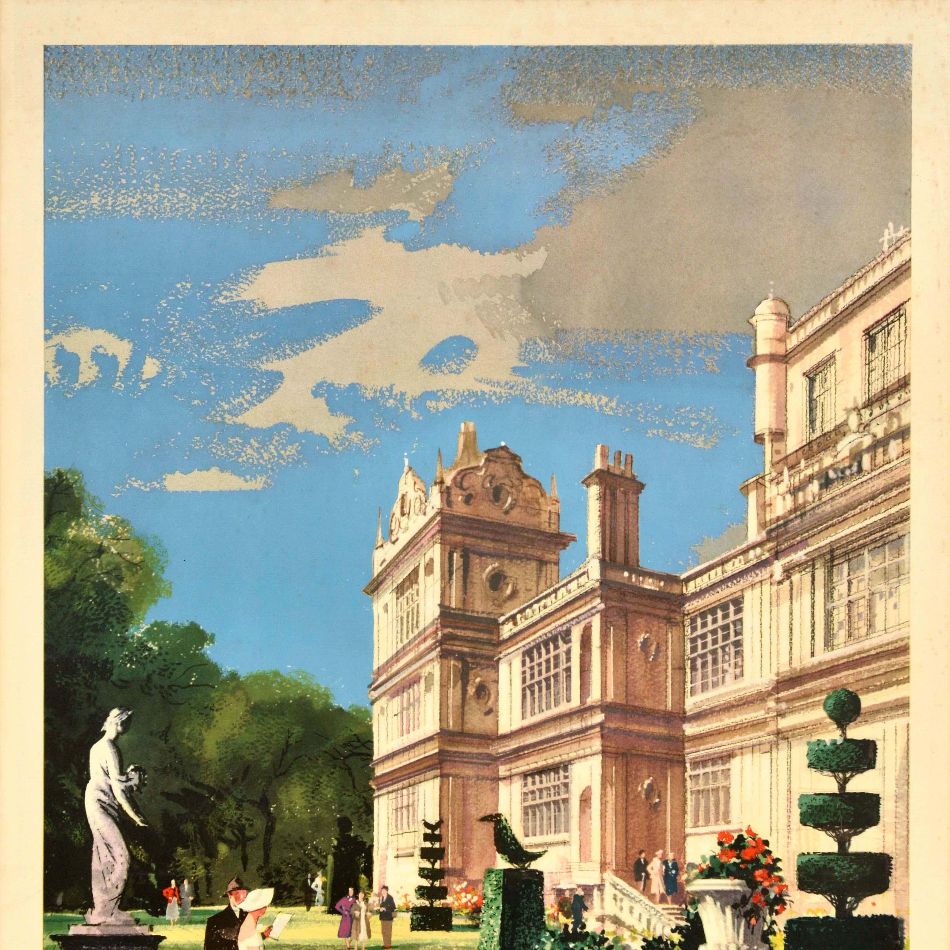 Póster de viaje original de época Casas de campo y jardines de Gran Bretaña R Hilder Británico en venta