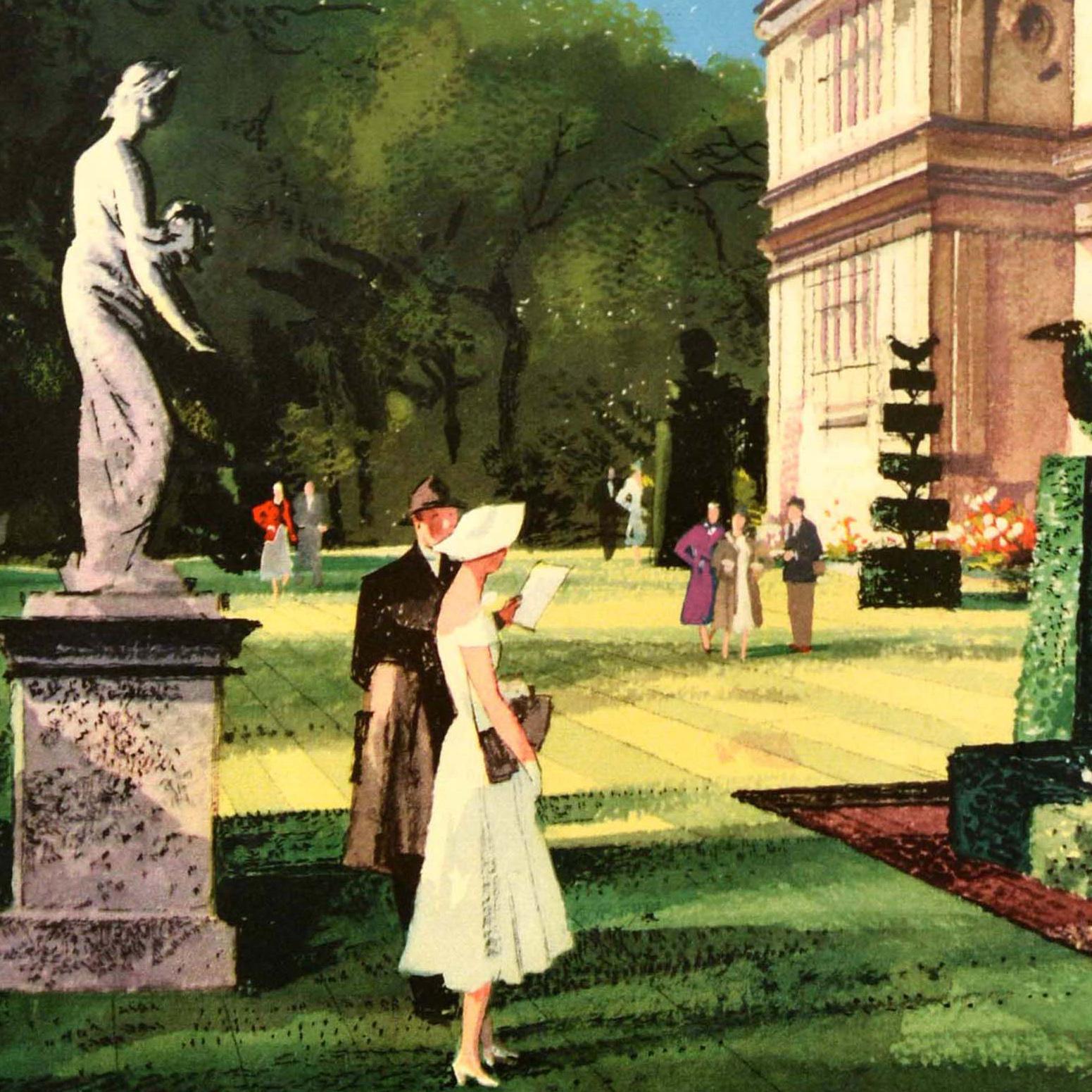 Póster de viaje original de época Casas de campo y jardines de Gran Bretaña R Hilder mediados del siglo XX en venta