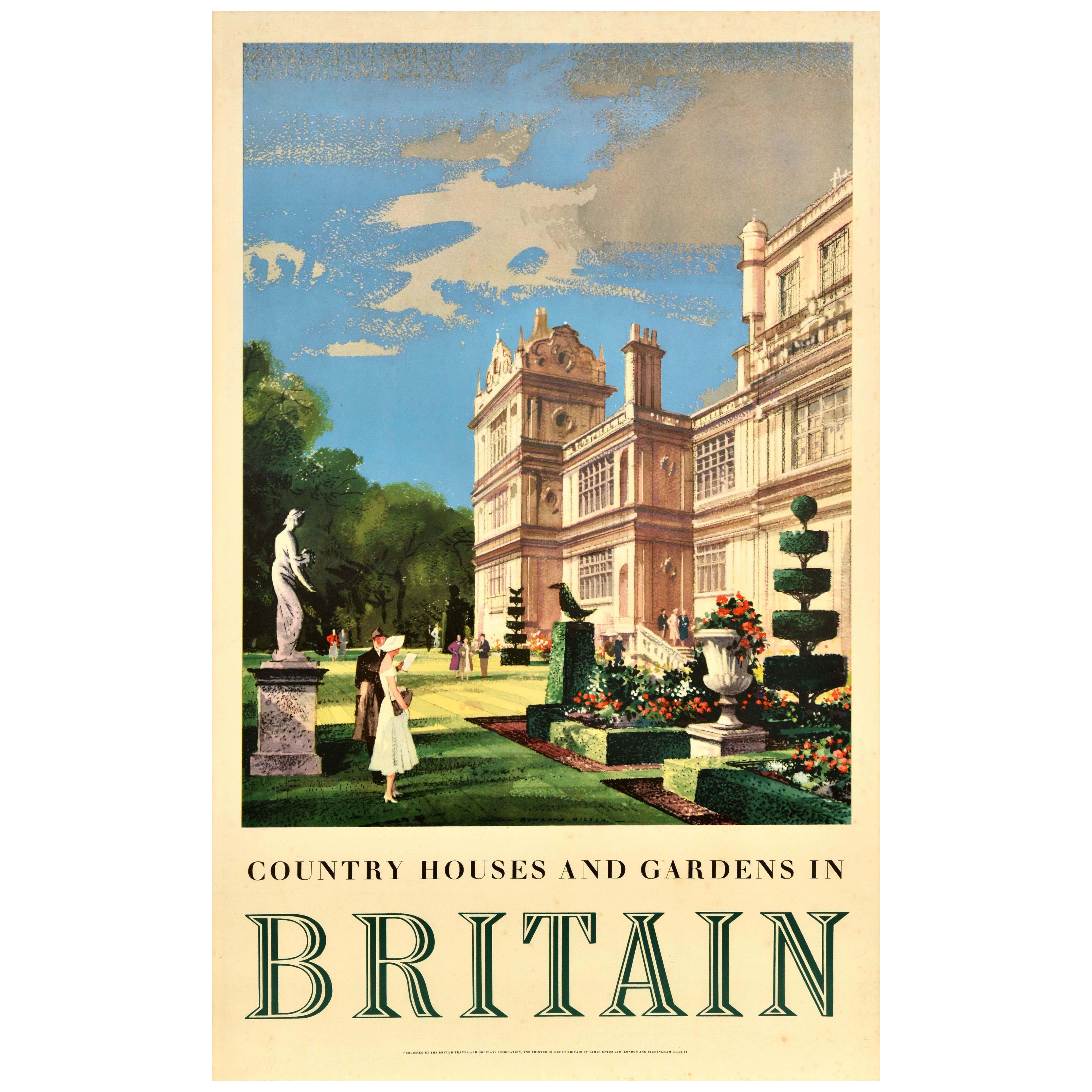 Original Vintage Travel Poster Country Houses And Gardens In Britain R Hilder