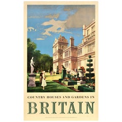 Original Vintage Travel Poster Country Houses And Gardens In Britain R Hilder