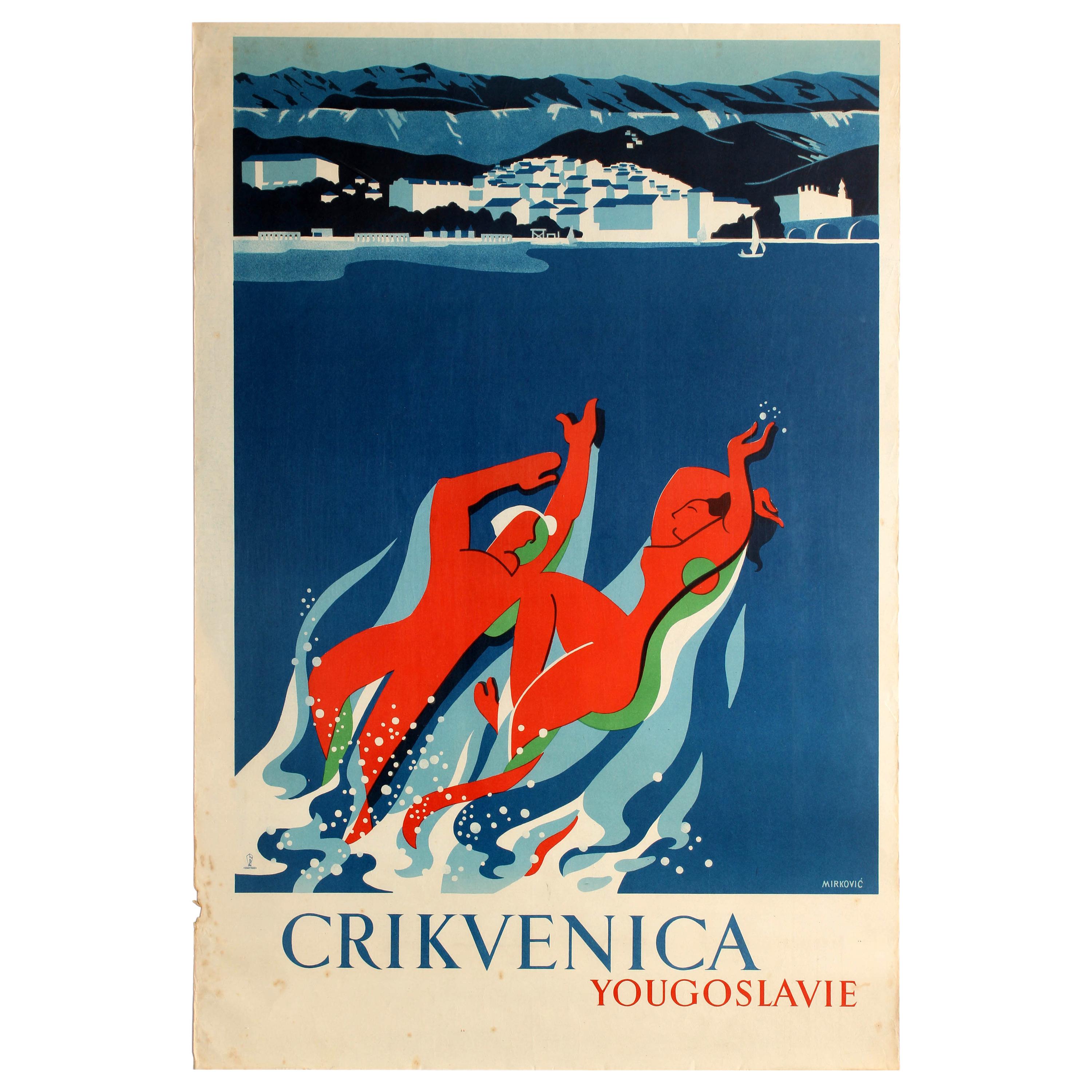 Original Vintage Travel Poster Crikvenica Yugoslavia Sea Coast Health Spa Resort