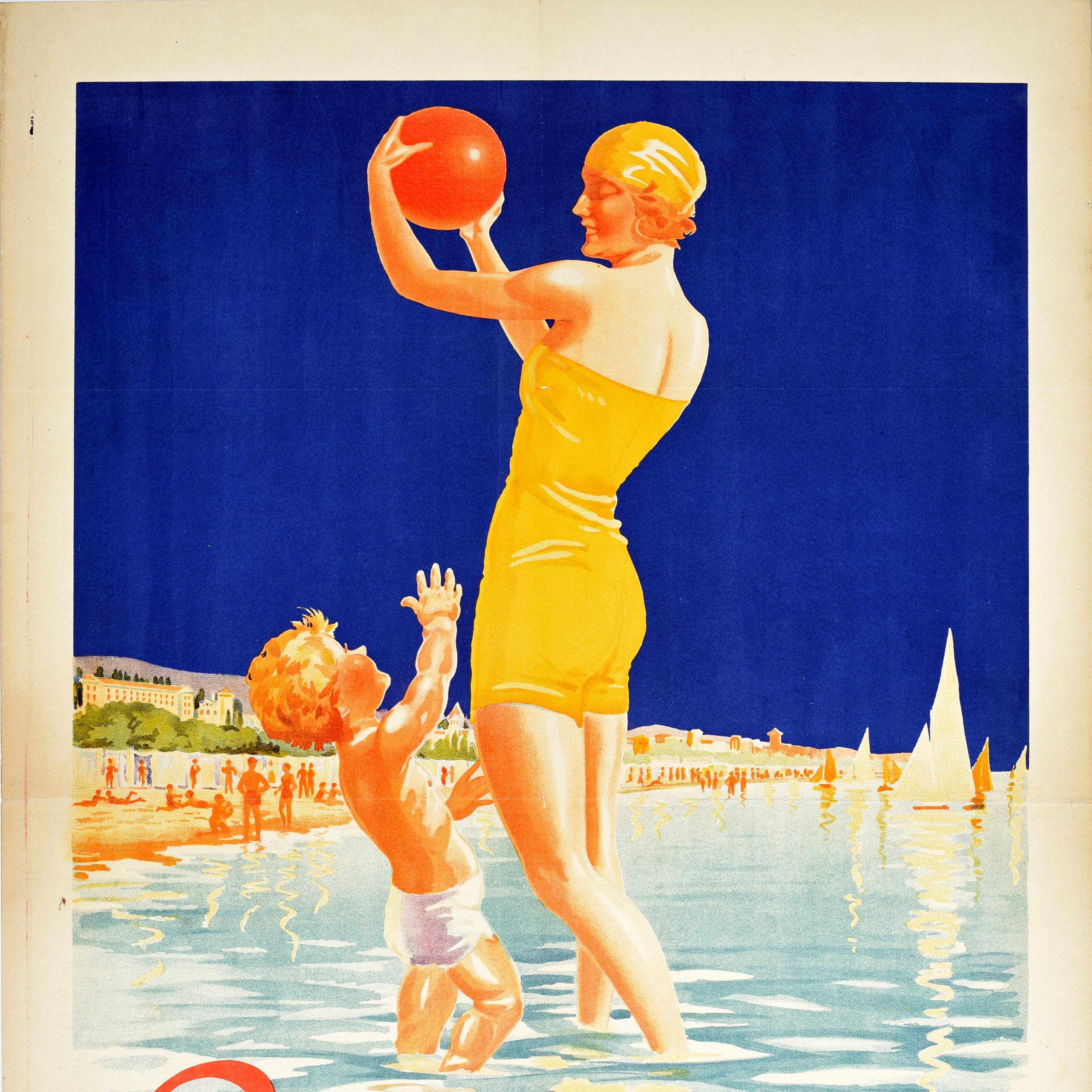 Art Déco Poster di viaggio originale d'epoca Crikvenica Yugoslavia Spa Resort Croazia Art Deco in vendita