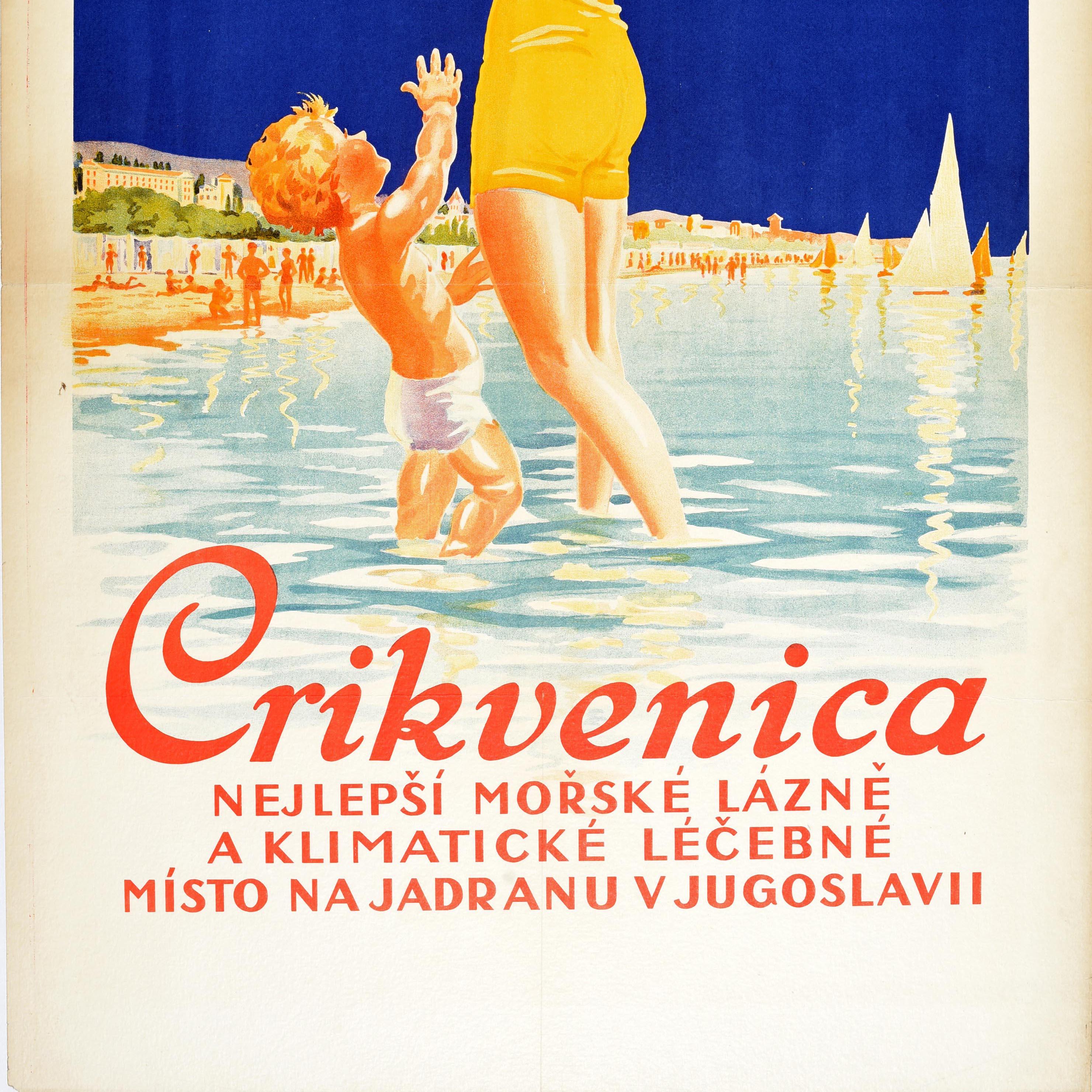 Croato Poster di viaggio originale d'epoca Crikvenica Yugoslavia Spa Resort Croazia Art Deco in vendita
