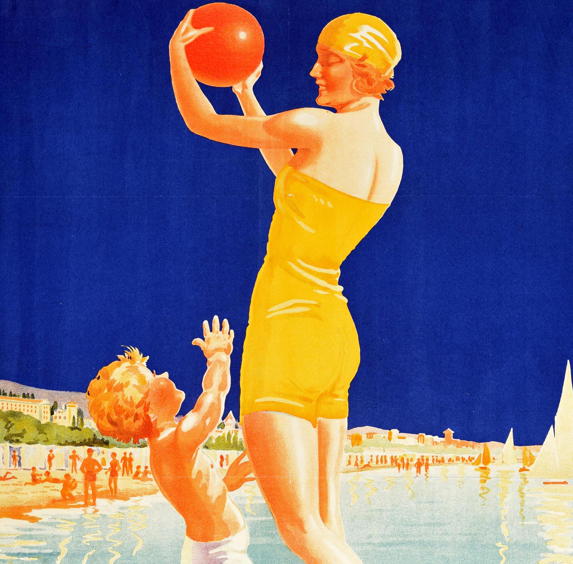 Poster di viaggio originale d'epoca Crikvenica Yugoslavia Spa Resort Croazia Art Deco In condizioni buone in vendita a London, GB