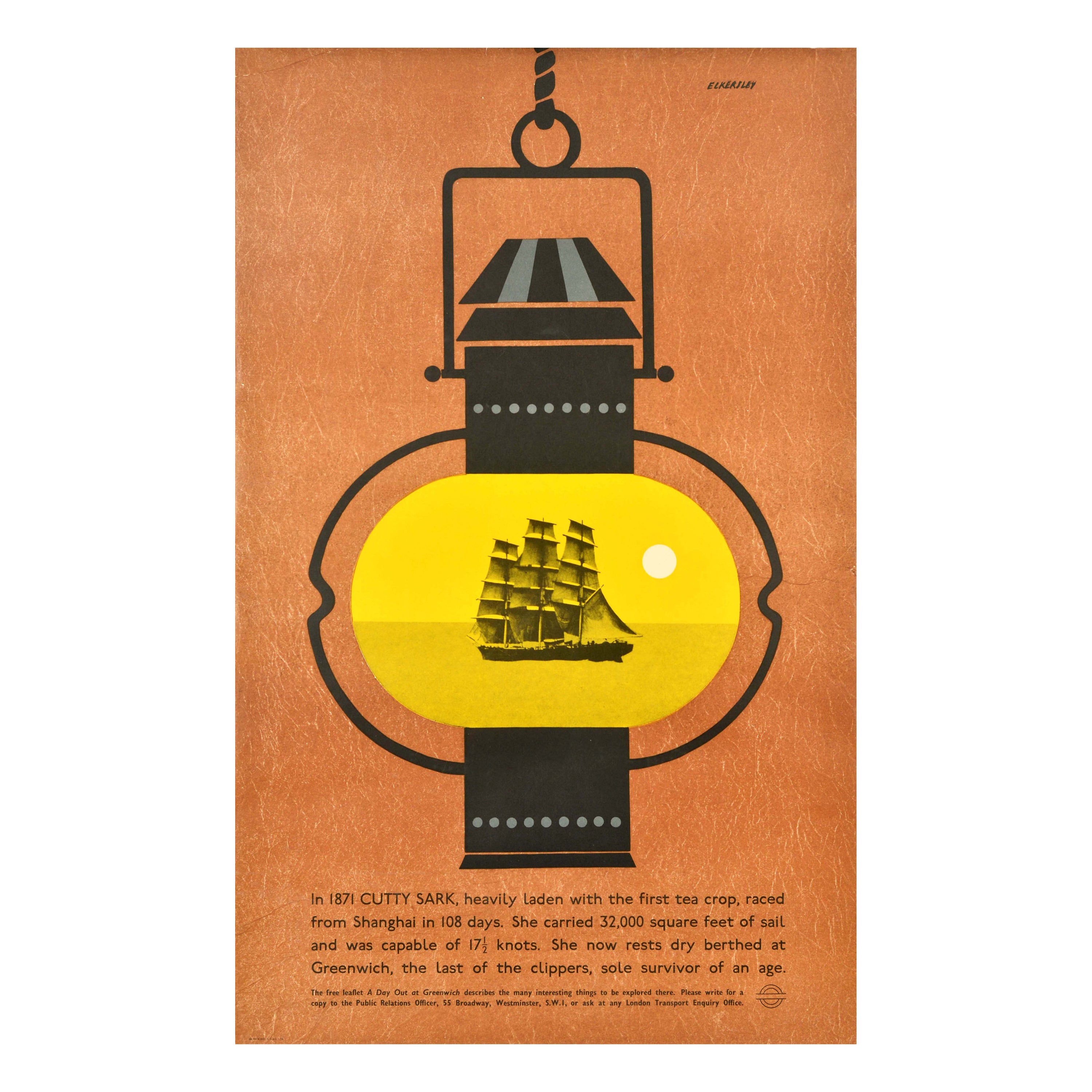 Original Vintage Travel Poster Cutty Sark Clipper Ship London UK Tom Eckersley im Angebot