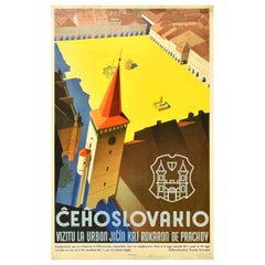 Poster di viaggio originale d'epoca Cecoslovacchia Jicin Prachov Rocks Tourism Art