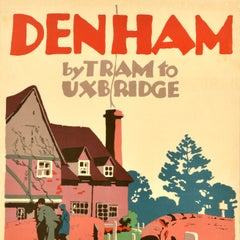 Original Vintage Travel Poster Denham By Tram To Uxbridge Frank Newbould London