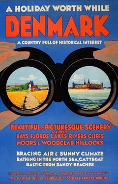Original Vintage Travel Poster Denmark A Holiday Worth While Kronborg Castle