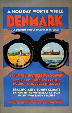 Original Vintage Travel Poster Denmark A Holiday Worth While Kronborg Castle