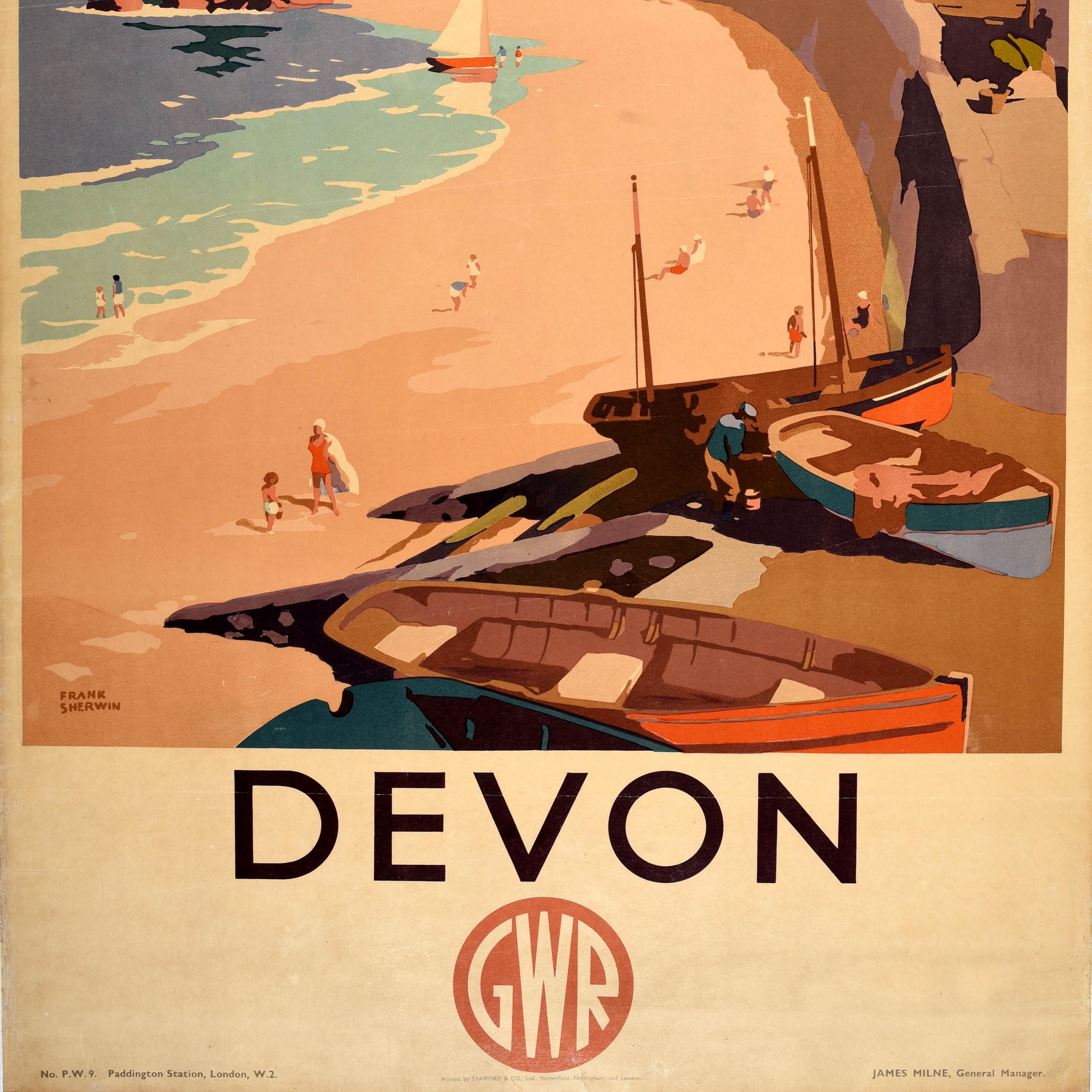 Original Vintage Travel Poster Devon GWR Frank Sherwin Great Western Railway UK In Good Condition For Sale In London, GB