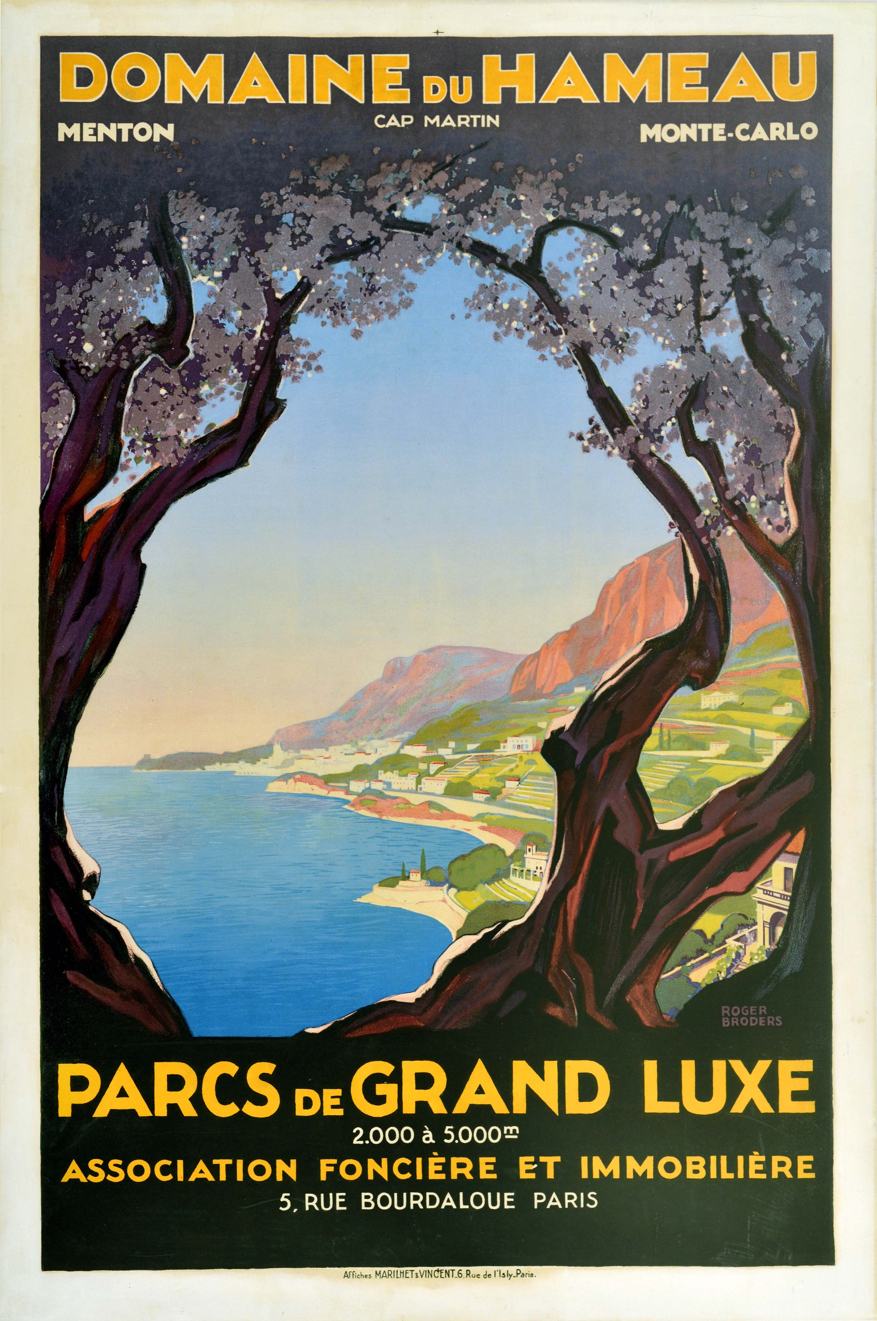 Original Vintage Travel Poster Domaine Du Hameau Cap Martin Cote d'Azur Broders