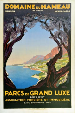 Original Vintage Travel Poster Domaine Du Hameau Cap Martin Cote d'Azur Broders