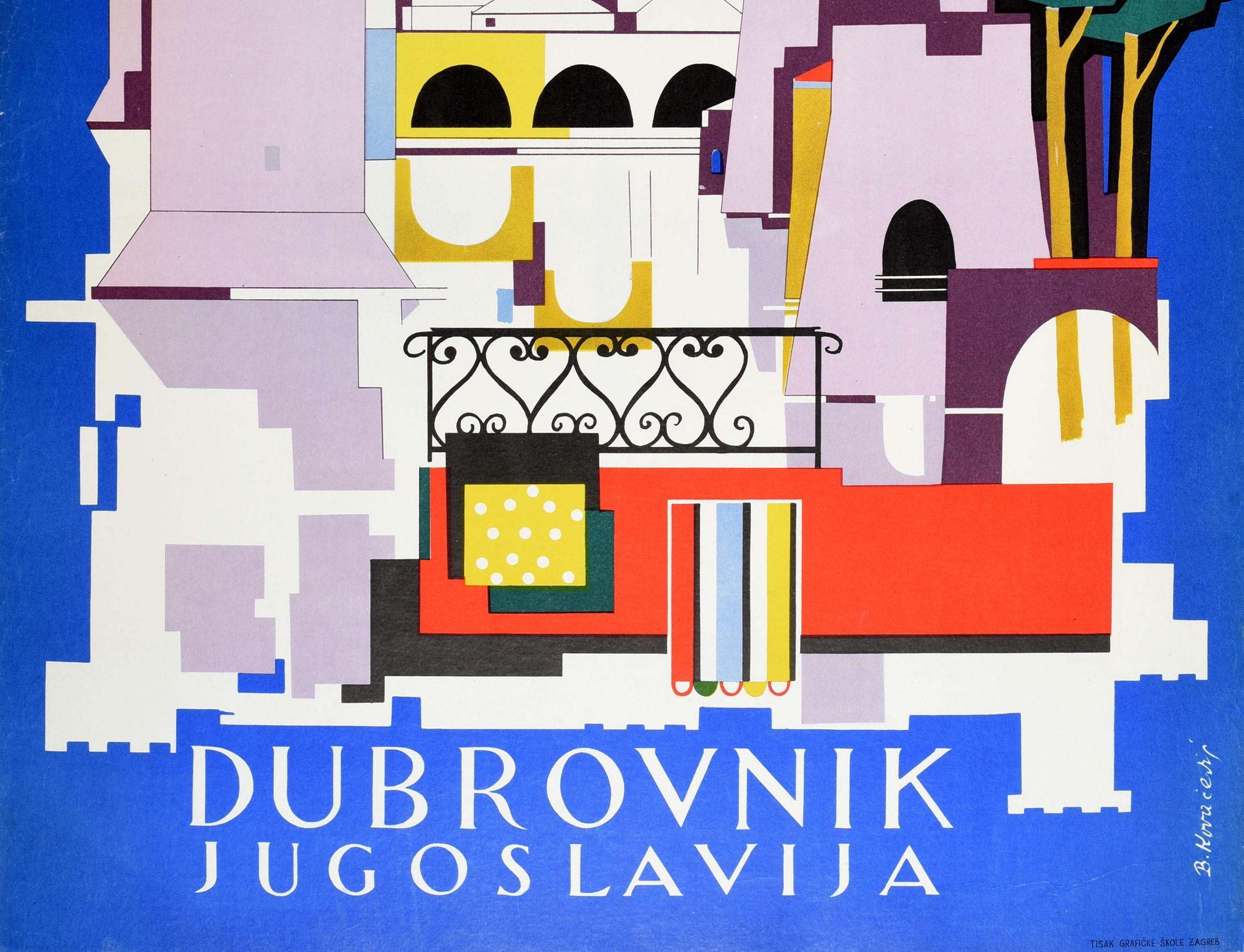 Affiche rétro originale de voyage Dubrovnik Jugoslavija, Vieille ville yougoslave, Seaport Bon état - En vente à London, GB