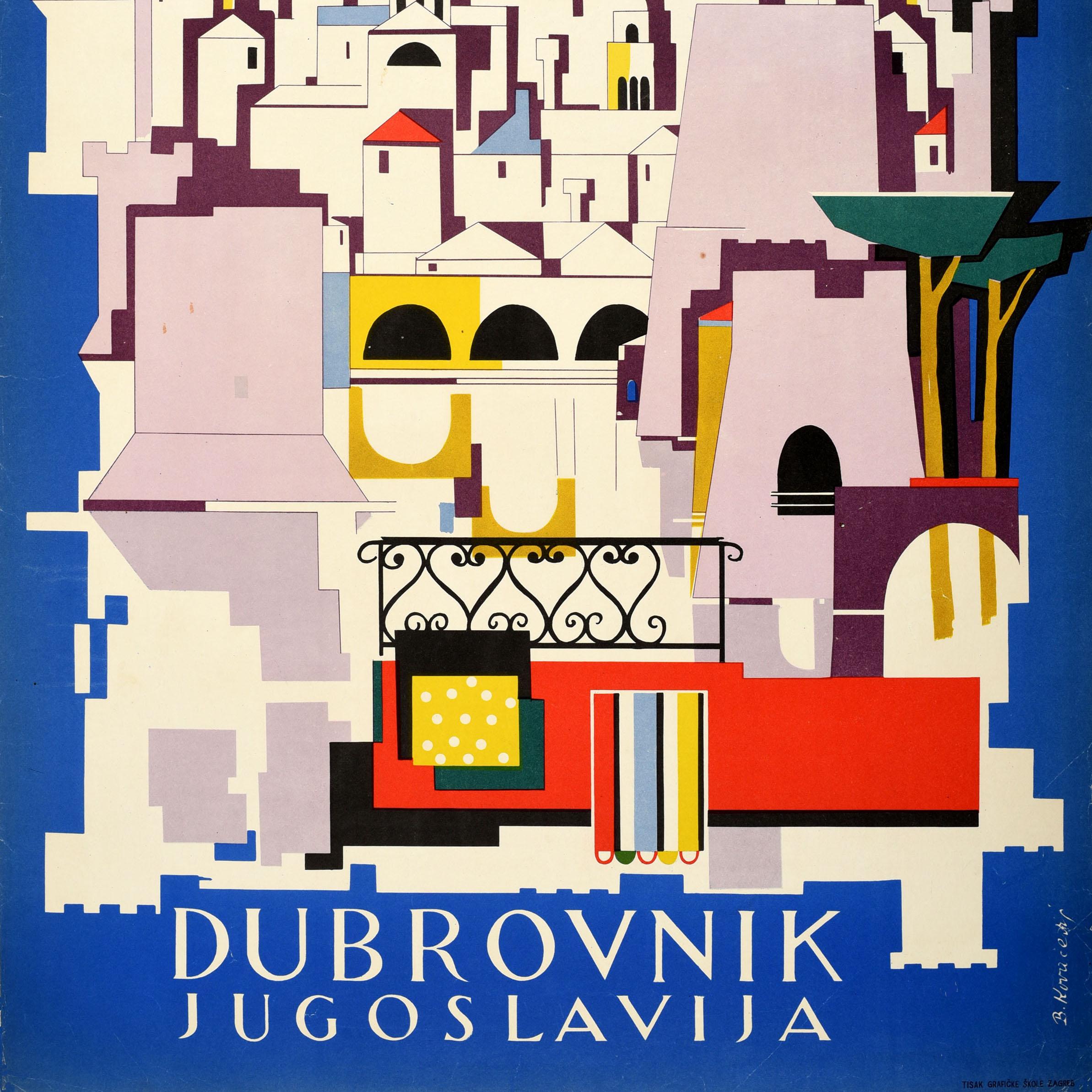 Affiche de voyage vintage d'origine Dubrovnik, Yugoslavia Croatie, milieu du siècle dernier État moyen - En vente à London, GB