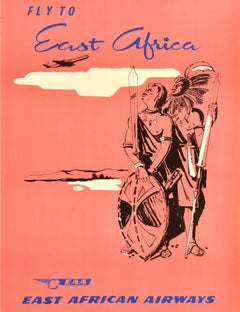 Original Vintage Travel Poster East African Airways Fly To East Africa EAA
