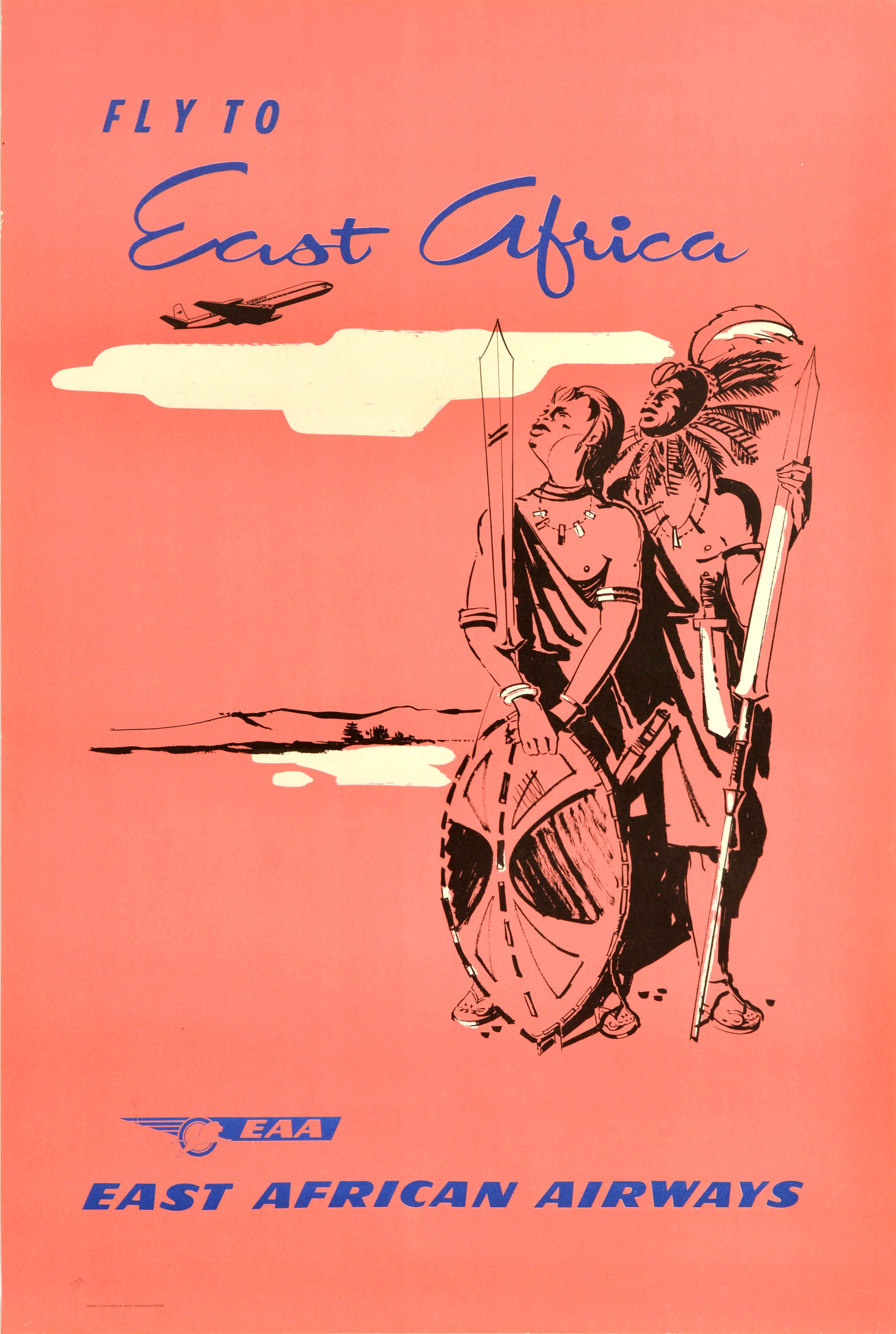 Original Vintage Travel Poster East African Airways Fly To East Africa EAA