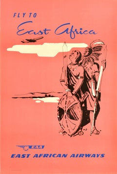 Original Vintage Travel Poster East African Airways Fly To East Africa EAA