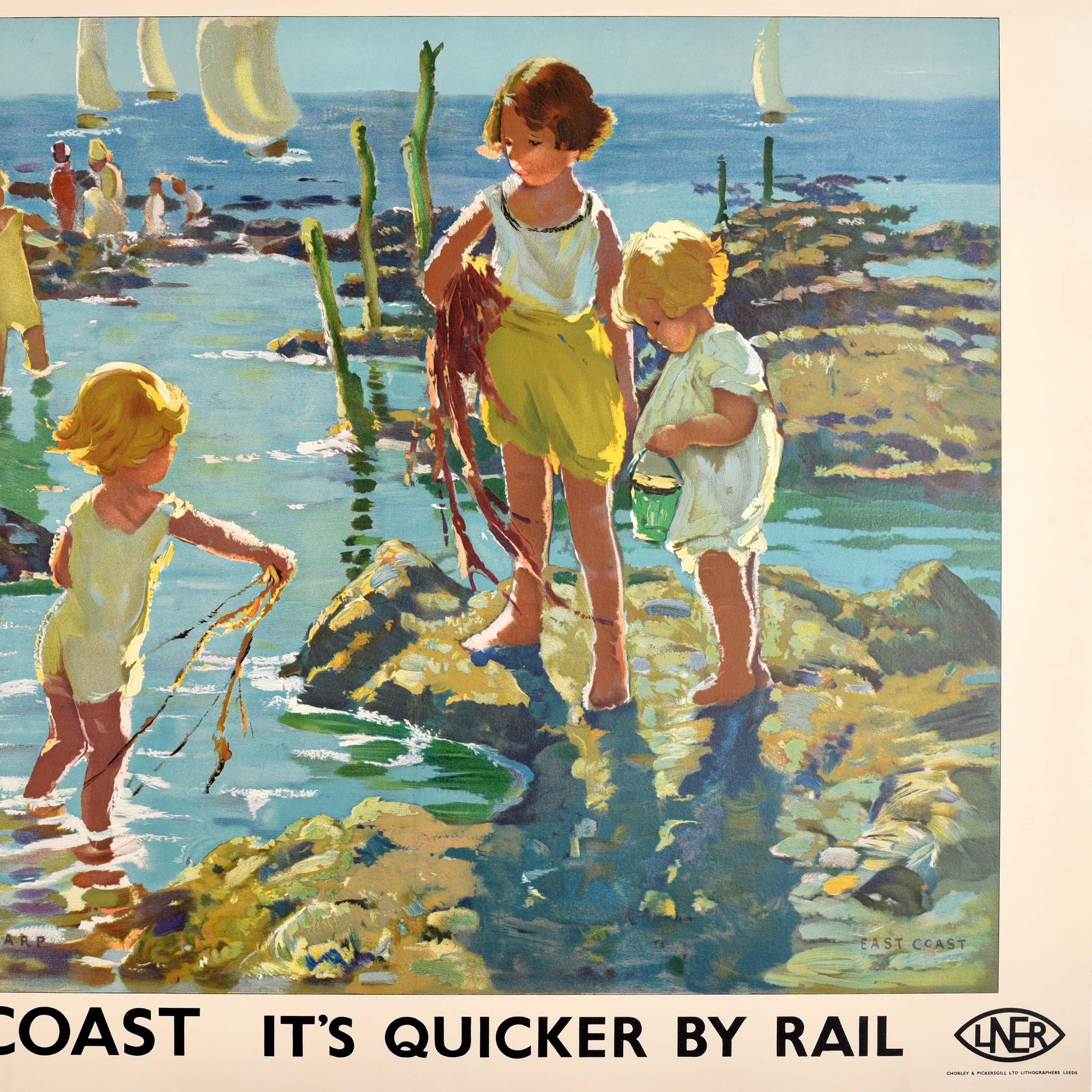 Affiche rétro originale de voyage « East Coast Quicker By Rail » (LNER) Dorothea Sharp Bon état - En vente à London, GB