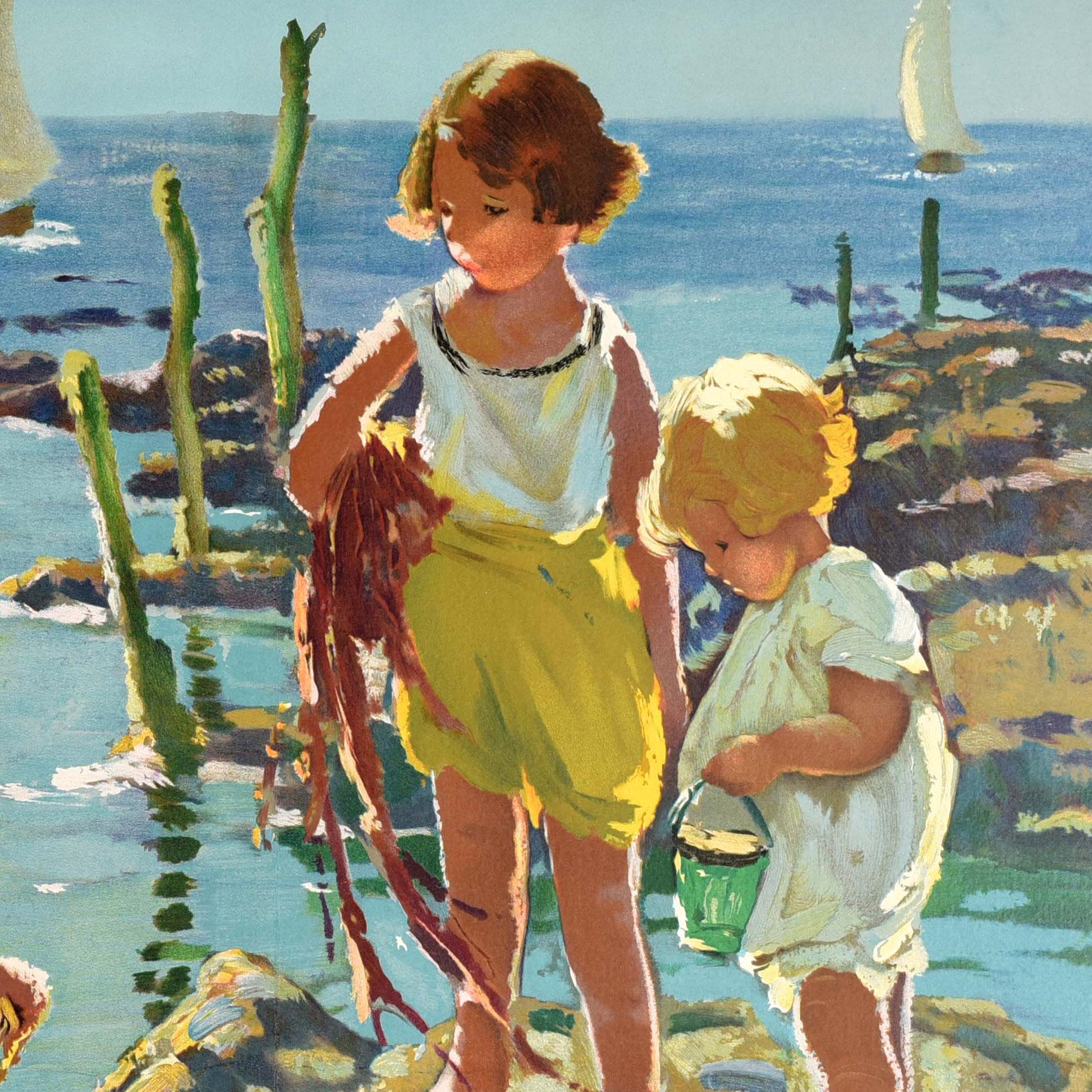 Milieu du XXe siècle Affiche rétro originale de voyage « East Coast Quicker By Rail » (LNER) Dorothea Sharp en vente