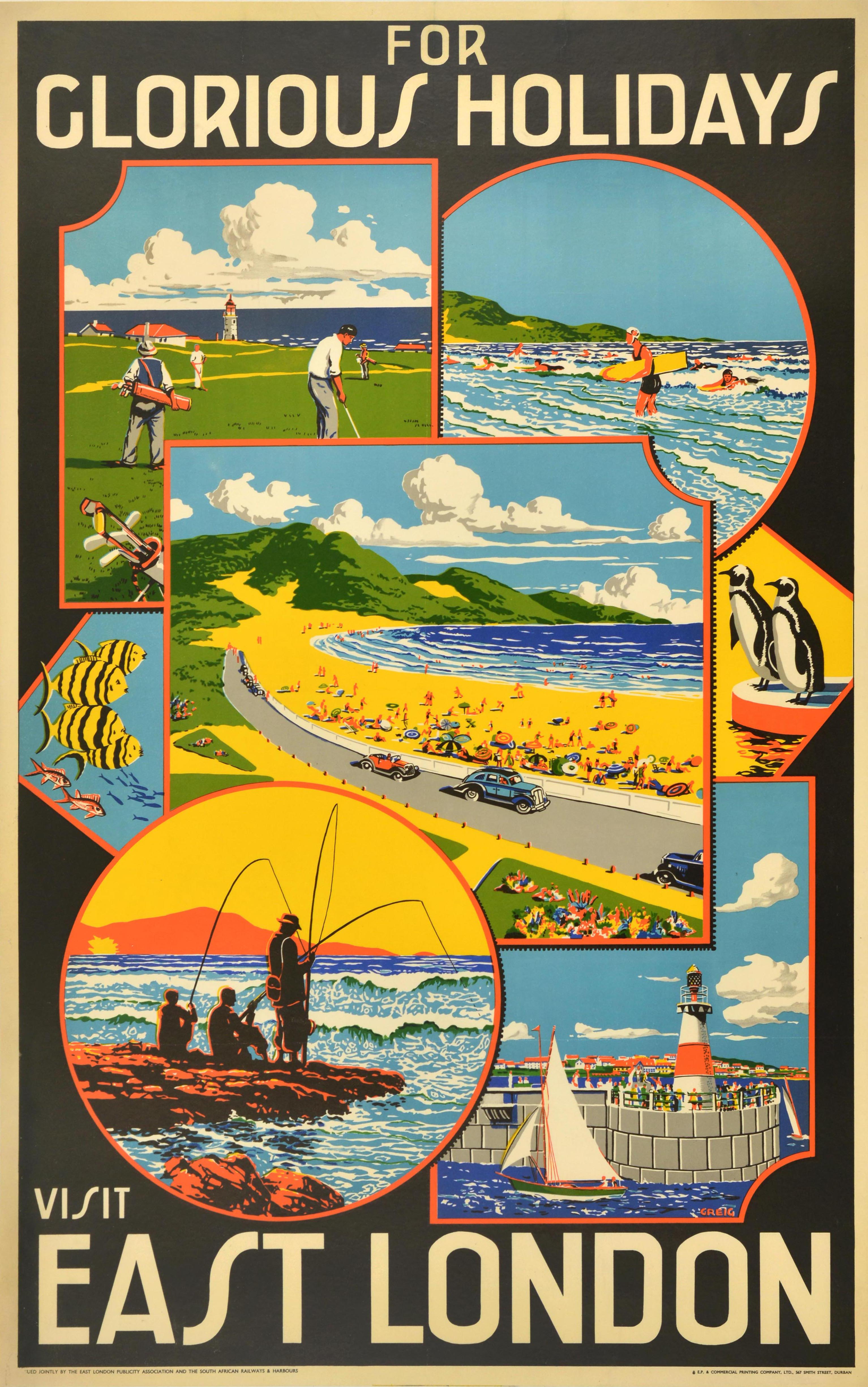 Original Vintage Travel Poster East London South Africa Glorious Holidays