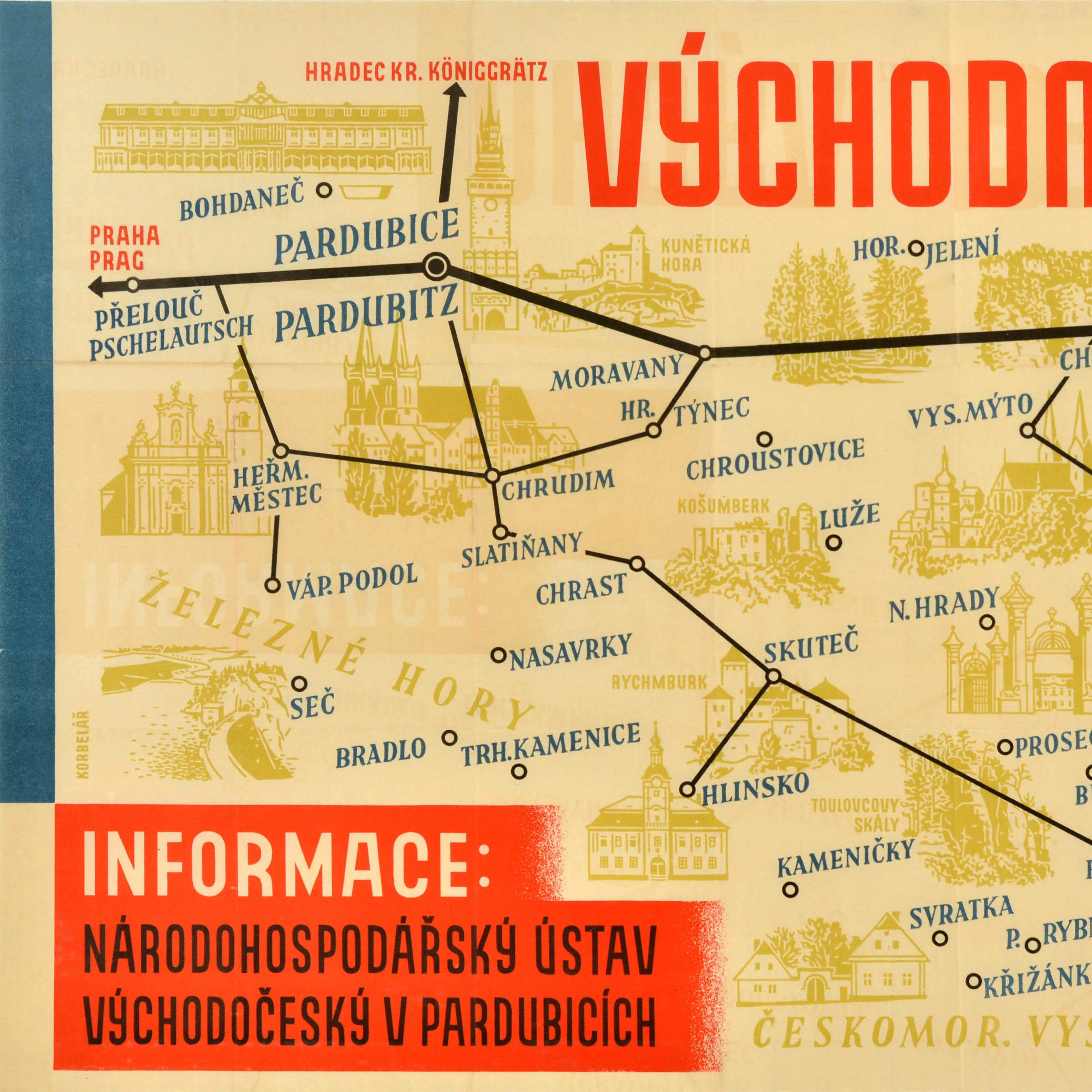 Original Vintage Travel Poster Ostböhmen Vychodni Cechy Karte Tschechoslowakei (Tschechisch) im Angebot