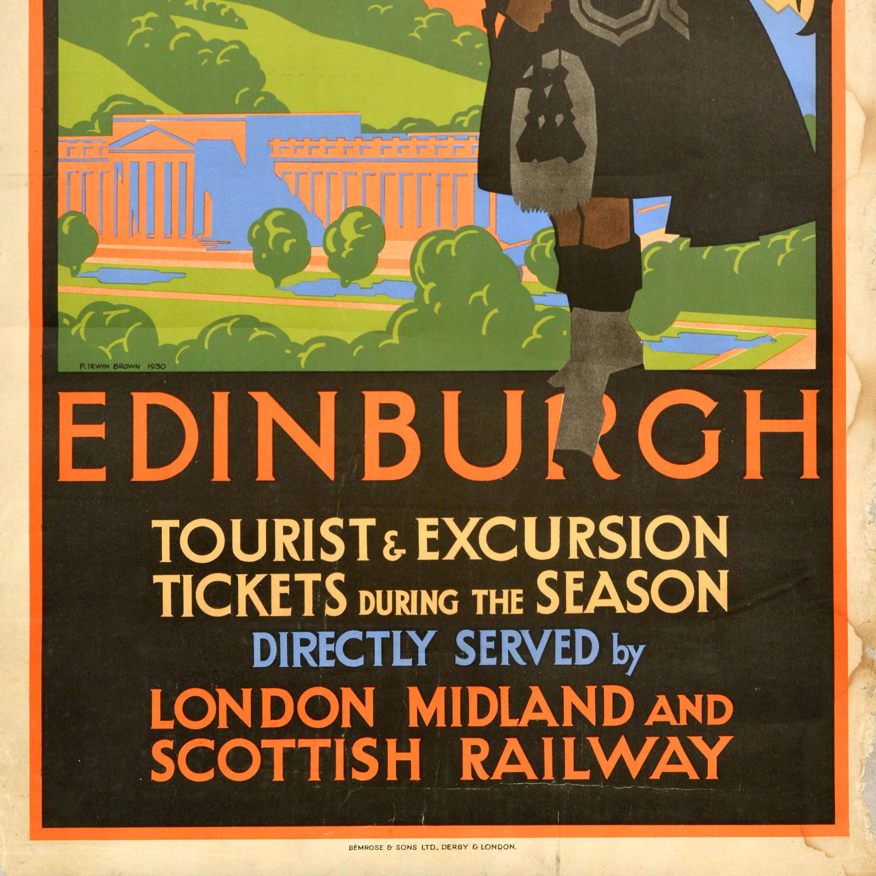 Milieu du XXe siècle Affiche de voyage vintage d'Édimbourg LMS London Midland and Scottish Railway en vente