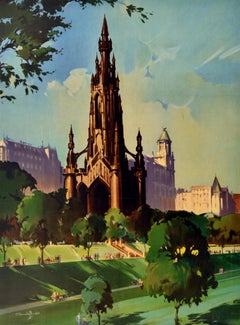 Original Vintage Travel Poster Edinburgh Scott Monument Scotland British Railway