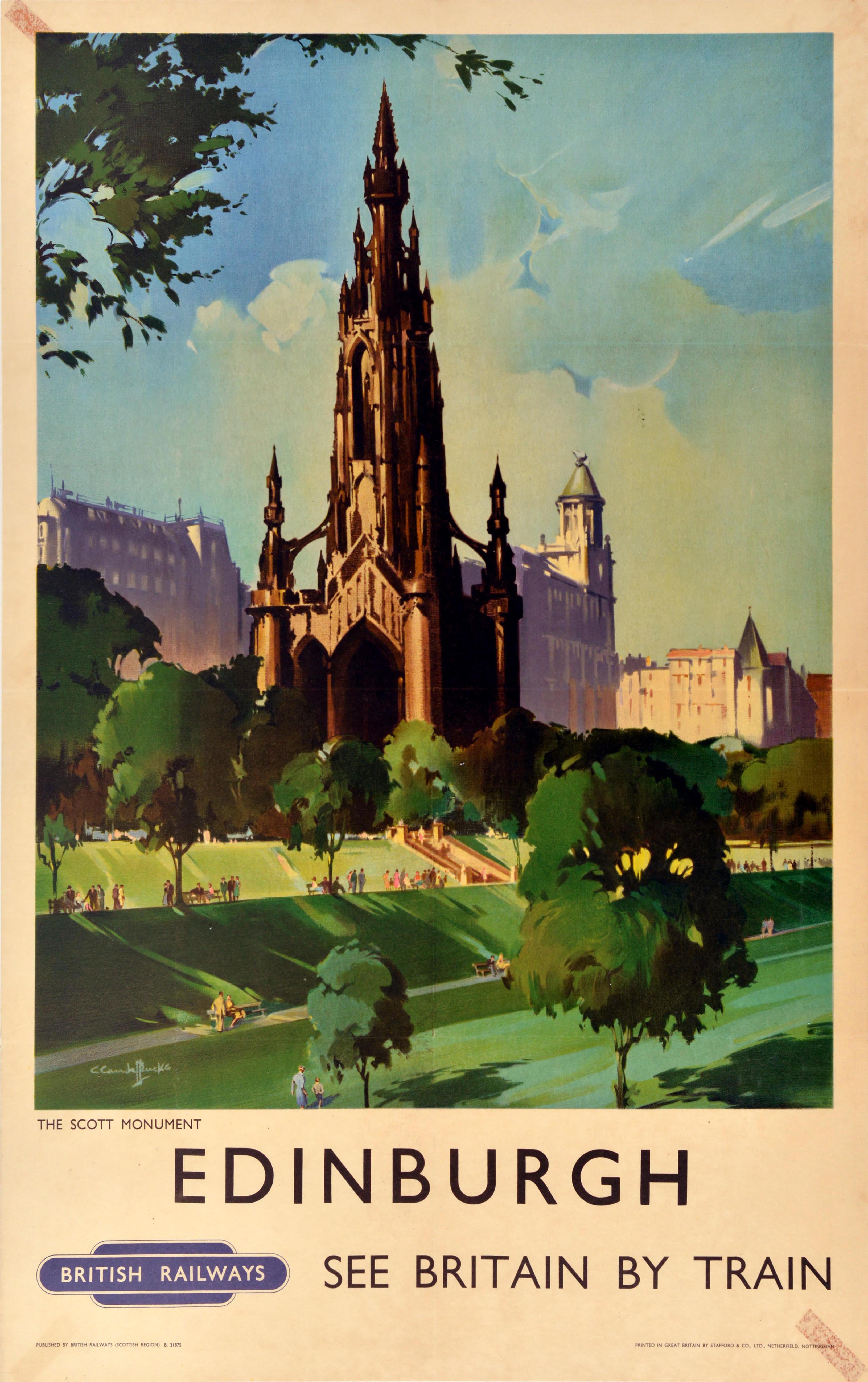 Original Vintage Travel Poster Edinburgh Scott Monument Scotland British Railway