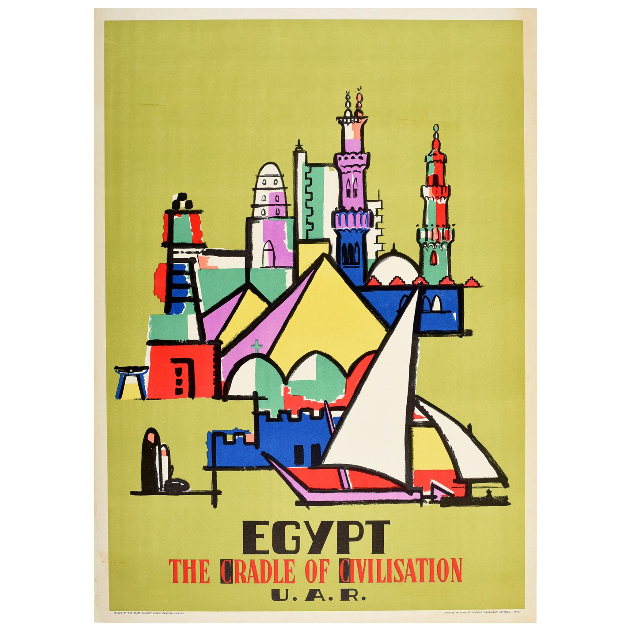 Original Vintage Travel Poster Egypt The Cradle Of Civilisation Modernist Design For Sale