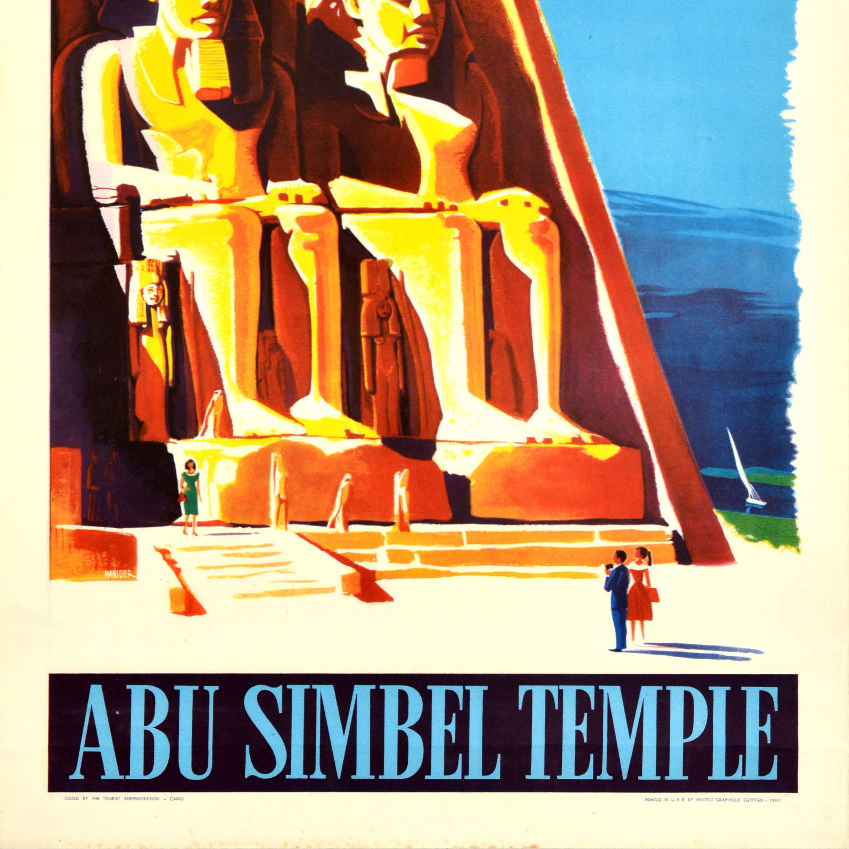 Poster di viaggio originale d'epoca Egitto UAR Abu Simbel Tempio del Faraone Africa In condizioni buone in vendita a London, GB